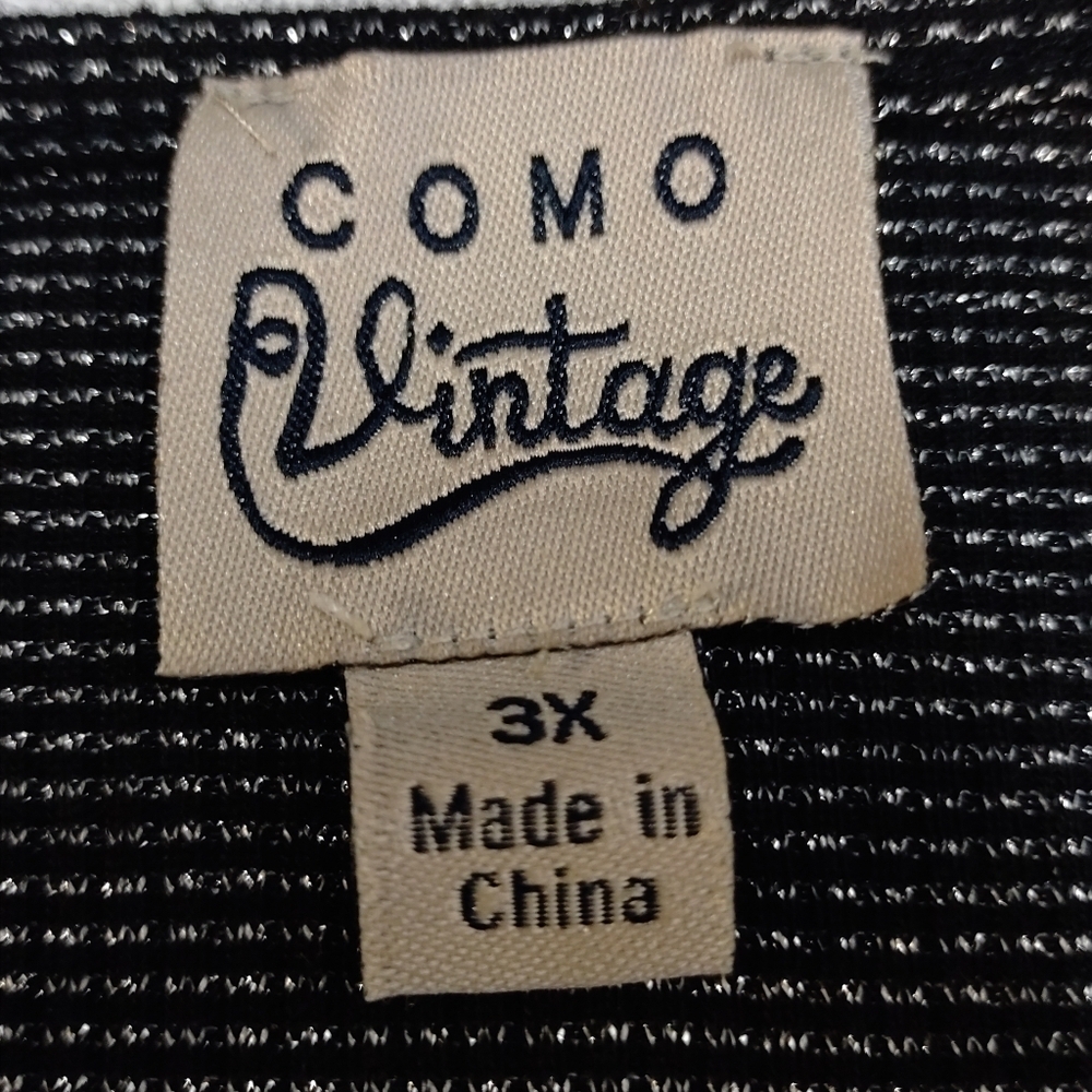 COMO Vintage Blouse Women's Black Silver Metallic V-Neck Lace Trimmed Sz 3X - Picture 10 of 11